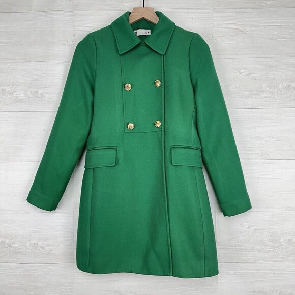 Zara Buttoned Tailored Coat XS Kelly Green Double Breasted Blogger Favorite - Picture 2 of 16